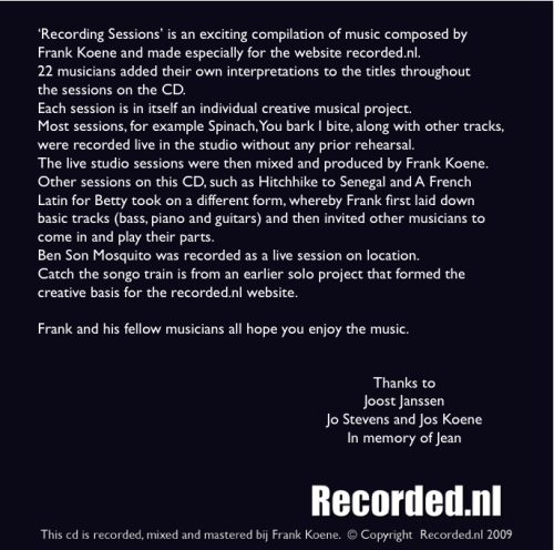 Frank Koene recording sessions (cd)     incl verzending binnen Nederland - Afbeelding 15